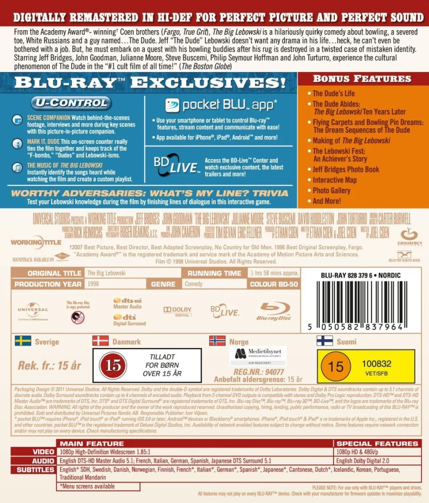 The Big Lebowski (Blu-ray) Jeff Bridges (1998)