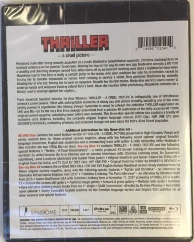 Thriller - A Cruel Picture - Limited Edition Variant Slipcover (4K Ultra HD + 2 x Blu-ray) Thriller - en grym film (They Call Her One Eye) Vinegar Syndrome