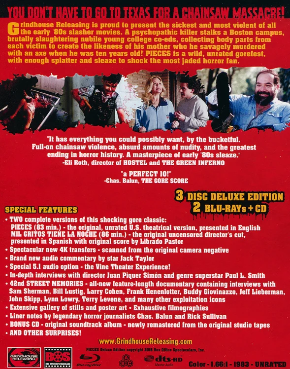 Pieces (3-Disc Special Edition) Mil gritos tiene la noche [Grindhouse Releasing] 4K Masteroitu!