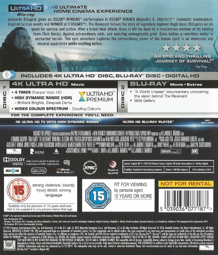 The Revenant (4K UHD +Blu-ray) Tom Hardy, Leonardo DiCaprio
