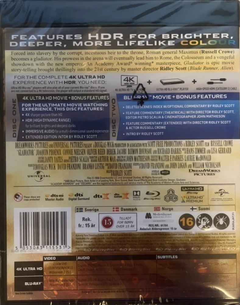 Gladiaattori - Gladiator (4K Ultra HD + Blu-ray) 2 Versiota: Teatteri leikkaus ja Extended cut