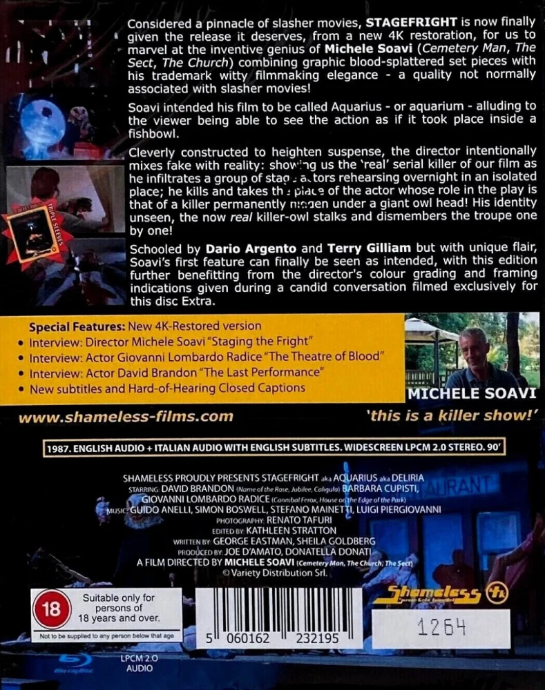 Mielisairaalan massamurhaaja - Stagefright - Collector's Limited Edition (Blu-ray) (Slipcover) aka Deliria ; Bloody Bird ; Sound Stage Massacre ; Stage Fright ; StageFright ; StageFright: Aquarius / Shameless / Limited Edition - Limited to 2000 / 4K Maste