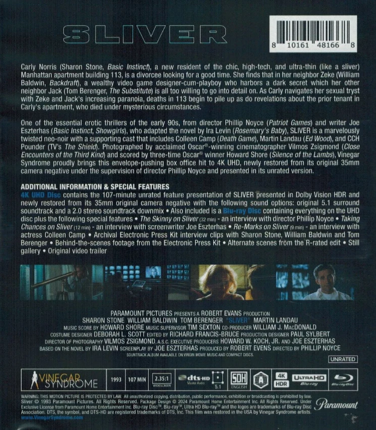 Sliver / Taivaansilpoja - Limited Edition Slipcase (4K Ultra HD + Blu-ray) Limited - 8,000 copies (Vinegar Syndrome) Slipcover (Unrated Version)