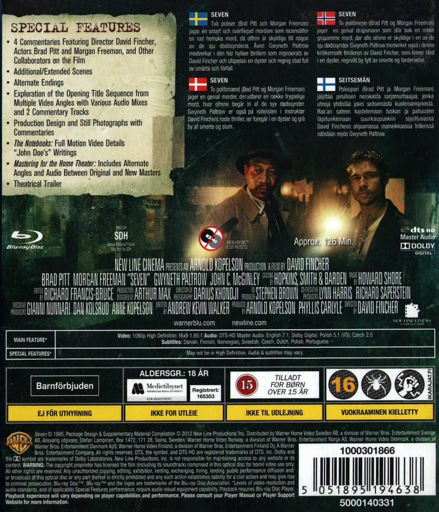 Seitsemän - Se7en (Blu-ray) Brad Pitt, Morgan Freeman