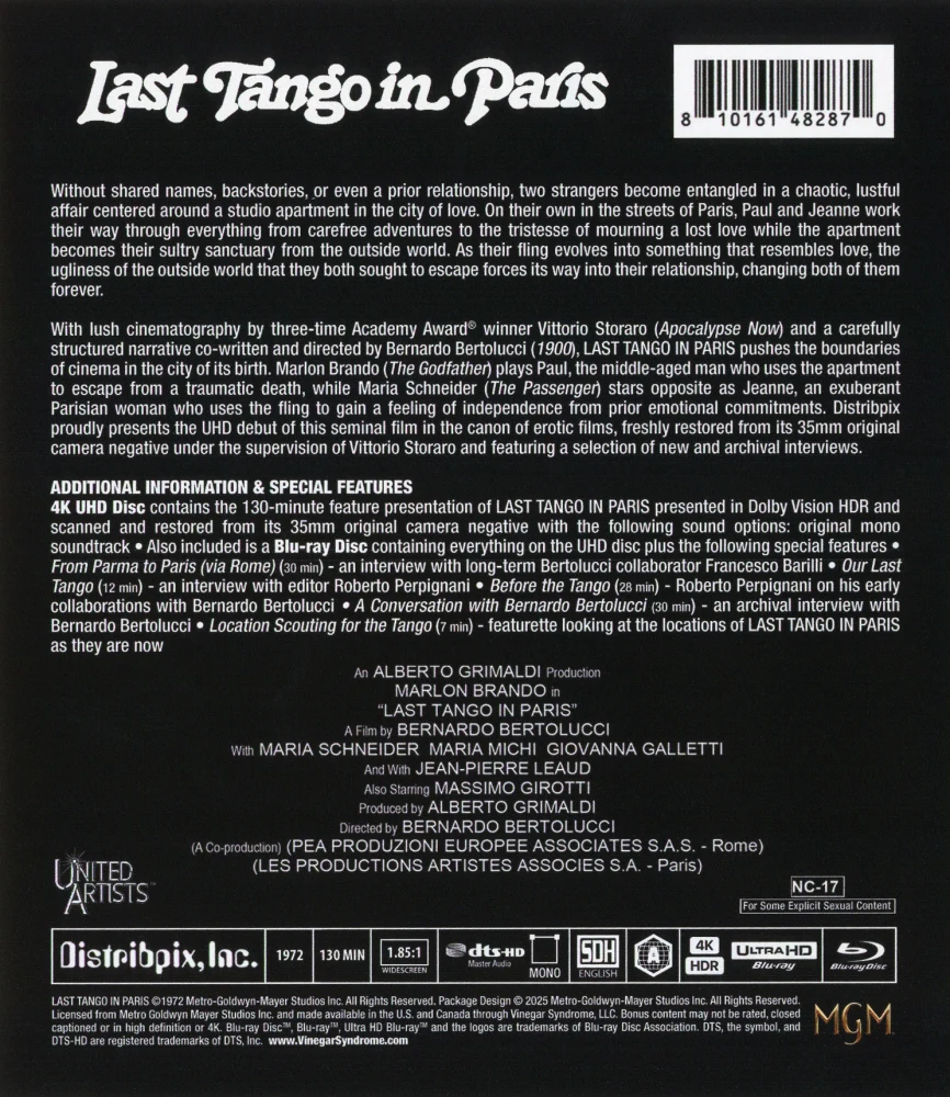 Viimeinen tango Pariisissa - Limited Edition Slipcase + Slipcover (4K Ultra HD + Region A Blu-ray) 1972 (Last Tango In Paris) Ultimo tango a Parigi | Uncut Version