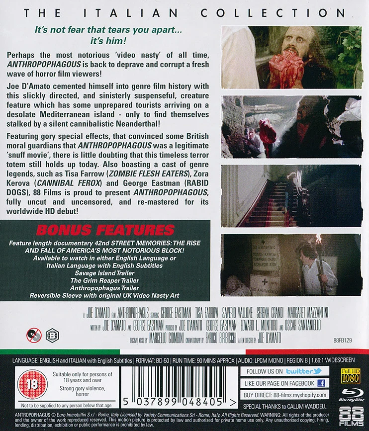 Anthropophagus [Blu-ray] Remastered Special Edition (1980) Italian Collection 7# (Leikkaamaton)