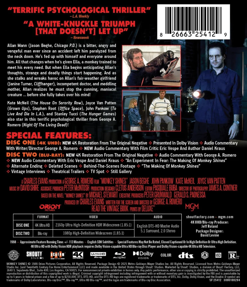 Monkey Shines - Collector's Edition (4K Ultra HD + Blu-ray) Slipcover