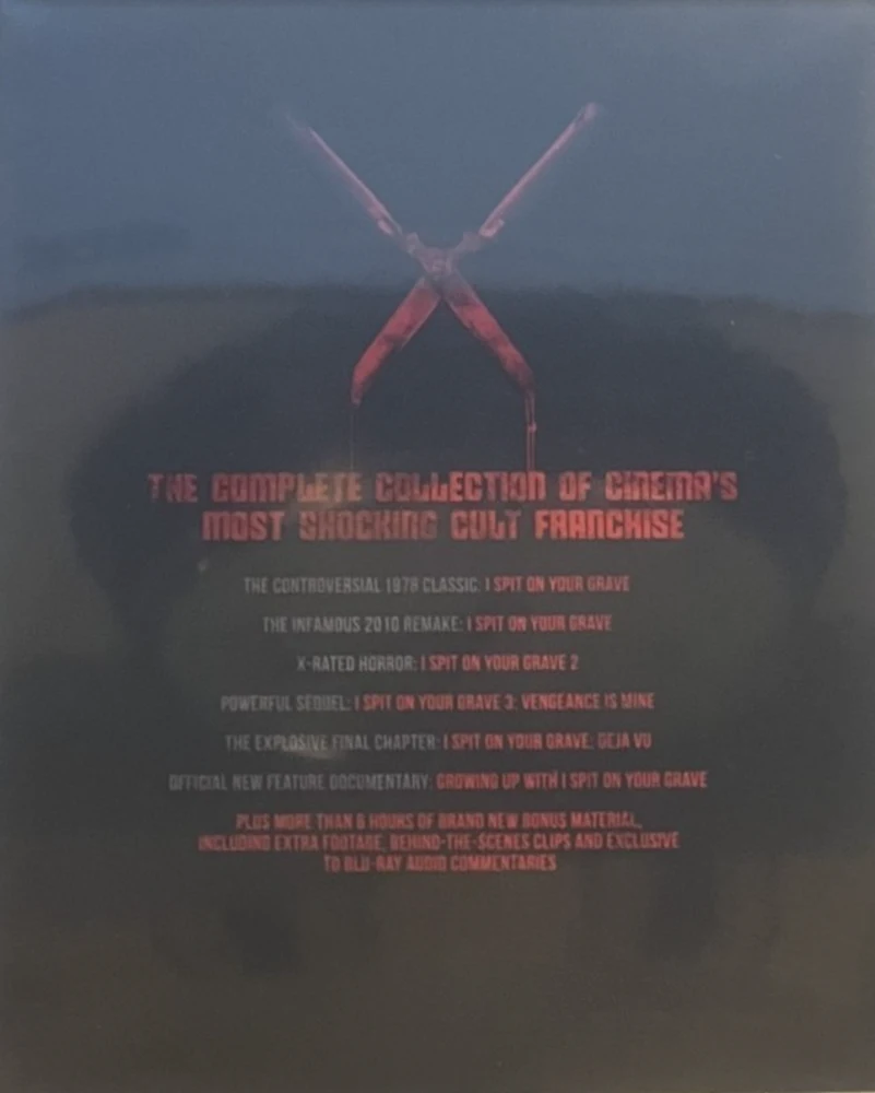 I Spit On Your Grave: The Complete Collection (Blu-ray) (6 disc) I Spit on Your Grave 1978 - Naisen päivä / I Spit on Your Grave: Deja Vu / I Spit on Your Grave 2010 /  I Spit on Your Grave 2 / I Spit on Your Grave III: Vengeance Is Mine / GROWING UP WITH