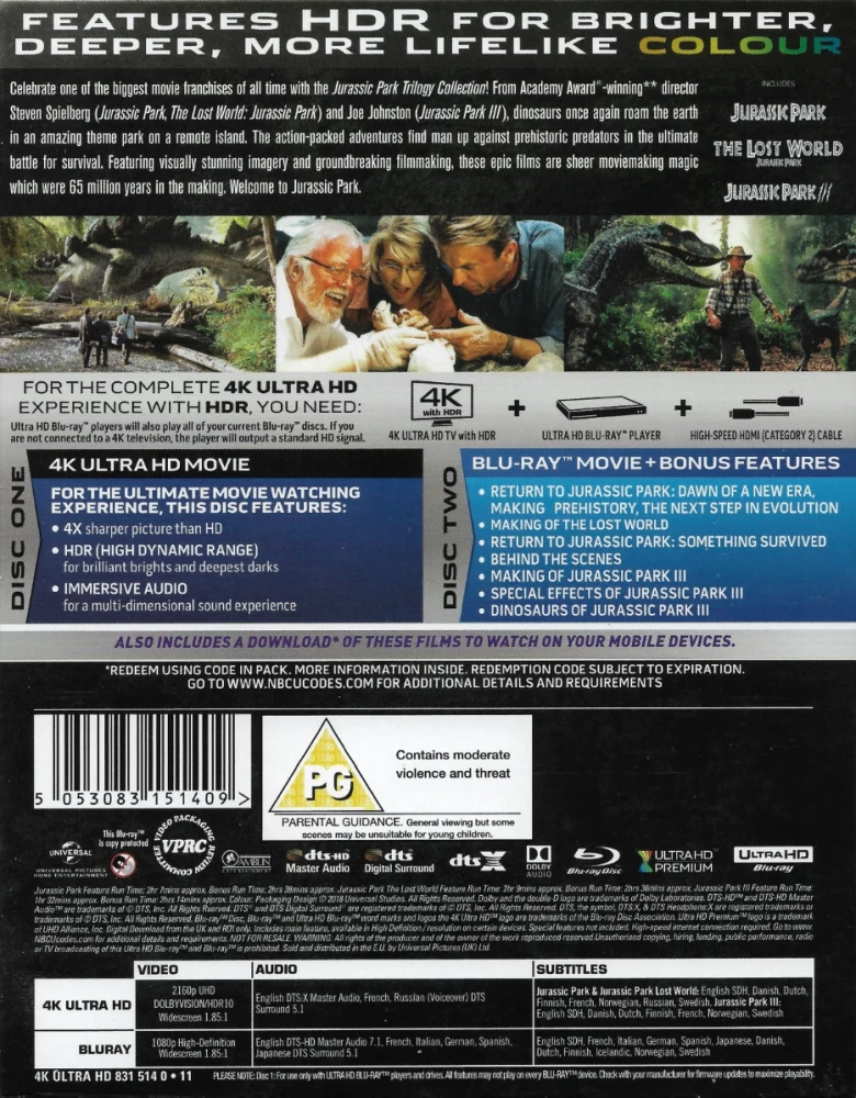 Jurassic Park - Trilogia Kokoelma (4K UHD + Blu-ray) Trilogy Collection