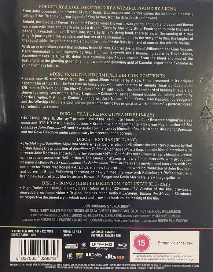 Excalibur: sankarin miekka - Limited Edition (4K Ultra HD + 2x Blu-ray) 1 Movie, 2 Cuts (Arrow)
