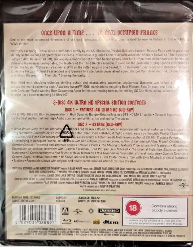 Kunniattomat Paskiaiset - Inglourious Basterds - Special Edition (4K Ultra HD) Arrrow