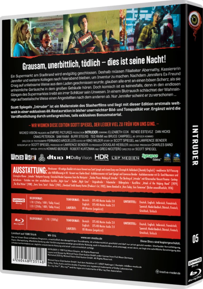 Intruder (4K Ultra HD + Blu-ray) Limited - 1,500 copies (Suomitekstit) Thrill Kill Collection #05 (Director's Cut) Scott Spiegel: Director
