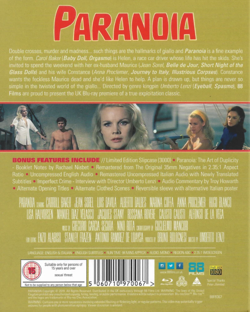 Paranoia - A Quiet Place to Kill / Orgasmo (Blu-ray) Limited Edition Slipcover (The Italian Collection 56#)