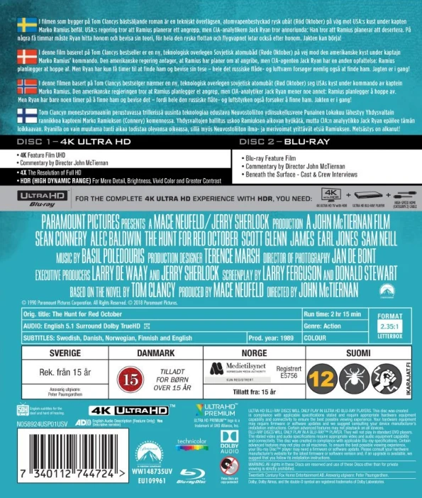 Punaisen Lokakuun Metsästys - Hunt for Red October (4K Ultra HD + Blu-ray) 1990 (2 disc)