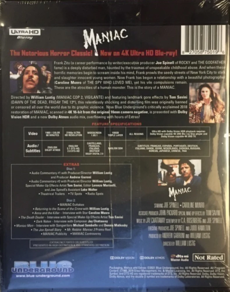 Maniac - Nukkemurhaaja (4K Ultra HD+ Special Features Blu-ray) Suomitekstit (Leikkaamaton)