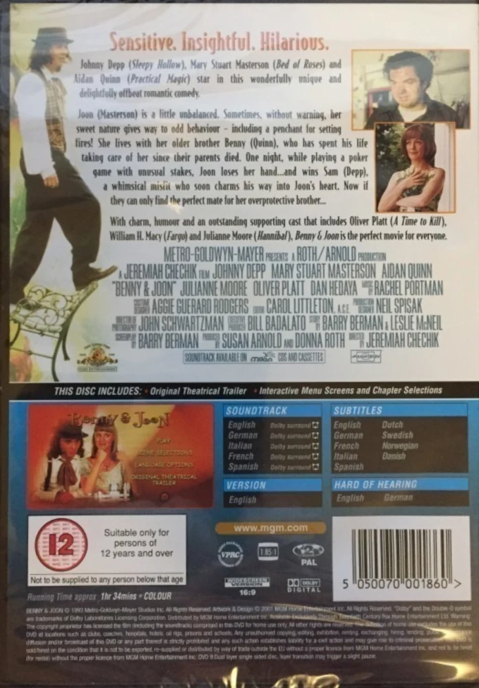 Benny and Joon (1993) Johnny Depp (DVD) Benny & Joon