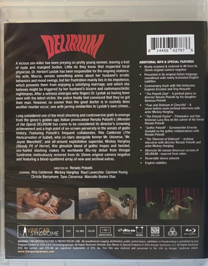 Delirium - Limited Edition Slipcover (Blu-ray) Vinegar Syndrome