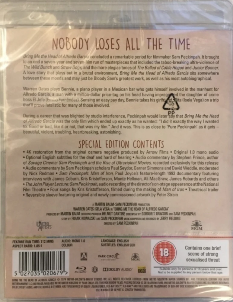 Bring Me The Head Of Alfredo Garcia - Tuokaa Alfredo Garcian pää - Special Edition (Blu-ray) Arrow Video (4K masteroitu)