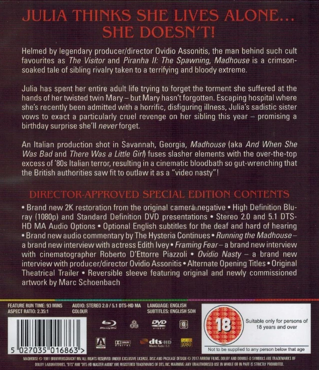 Hullujenhuone (Original title: There Was a Little Girl) Madhouse - Special Edition (Blu-ray + DVD) Arrow