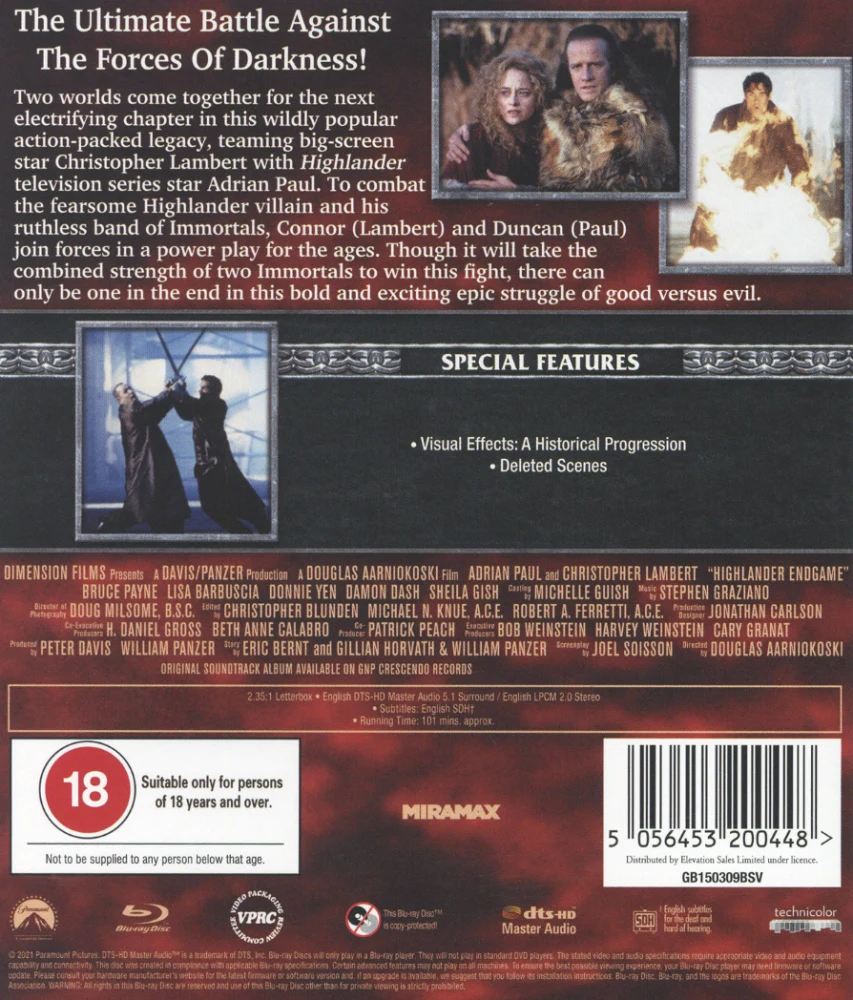 Highlander - pelin loppu - Highlander IV: Endgame [Blu-ray] [2000] Christopher Lambert
