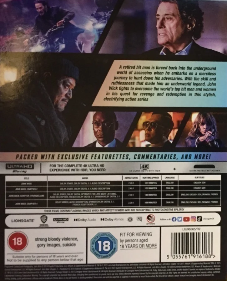 John Wick - 1-4 (2014 - 2023) (4x 4K Ultra HD) Slipcover