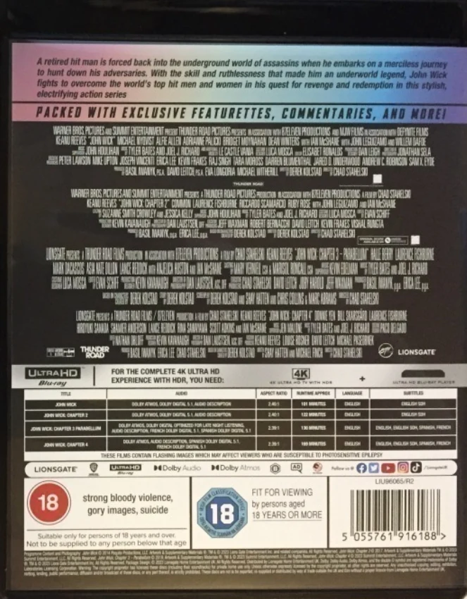 John Wick - 1-4 (2014 - 2023) (4x 4K Ultra HD) Slipcover