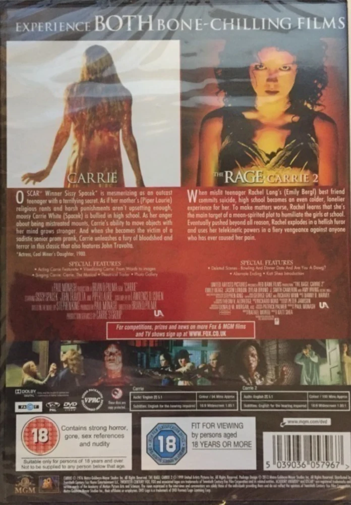 Carrie / The Rage: Carrie 2 Double Pack [DVD] [1976 ja 1999]