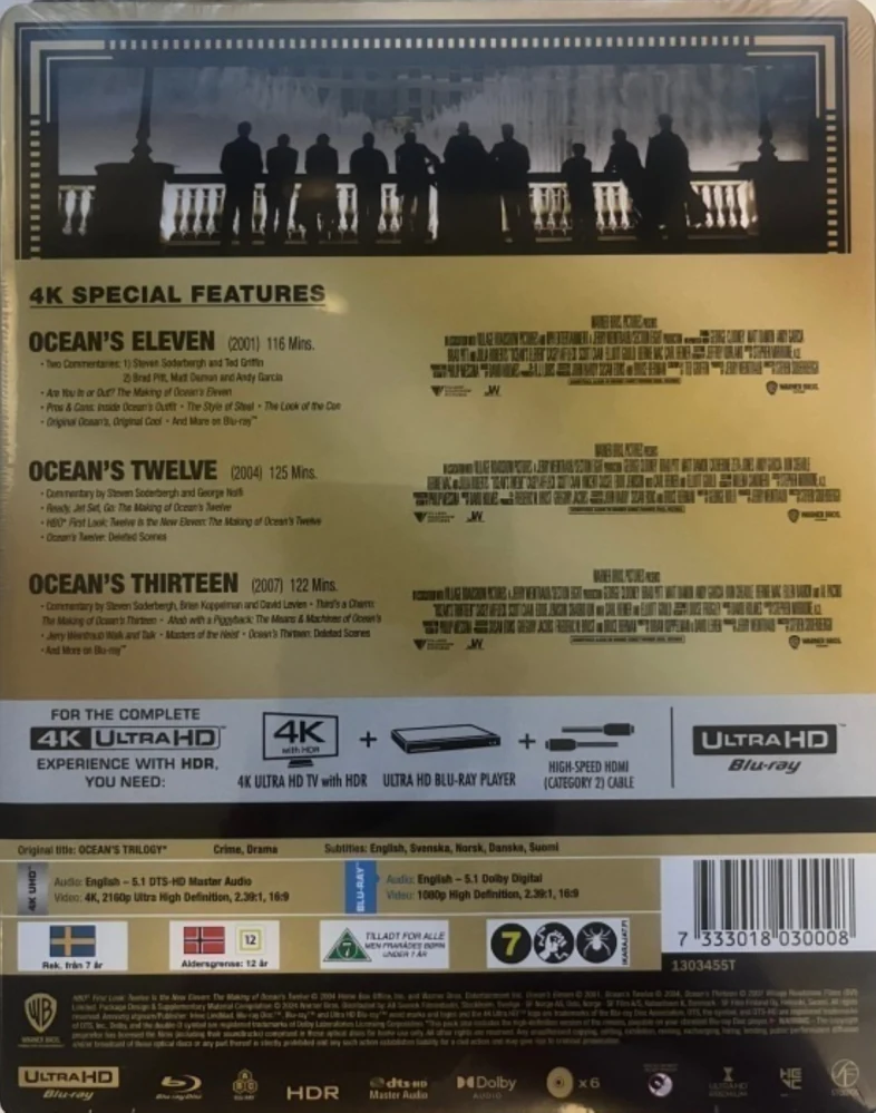 Oceans Trilogy 11-13 - Limited Edition Steelbook (4K Ultra HD + Blu-ray) Ocean's Eleven - korkeat panokset / Ocean's Twelve / Ocean's Thirteen