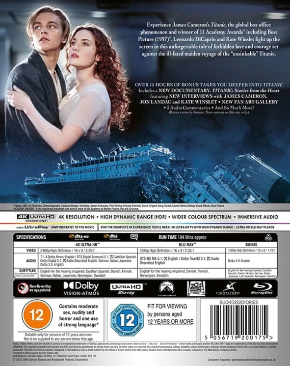 Titanic (4K Ultra HD + Blu-ray + Bonus) Slipcover