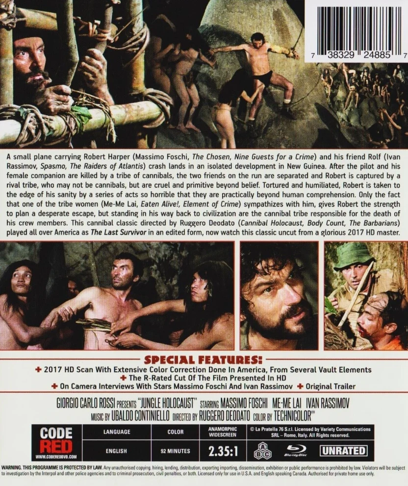 Viimeiset Kannibaalit - Jungle holocaust - The Last Survivor / Last Cannibal World / Ultimo mondo cannibale - Special Edition (Blu-ray) (Code Red) 2 versiota elokuvasta: Uncut International Version and Alternate U.S. Cut