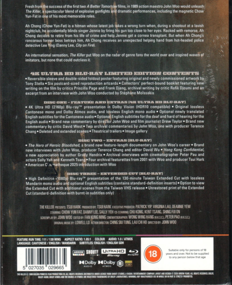 The Killer - Limited Edition (4K Ultra HD + EXTRAS BLU-RAY + EXTENDED CUT BLU-RAY) Arrow