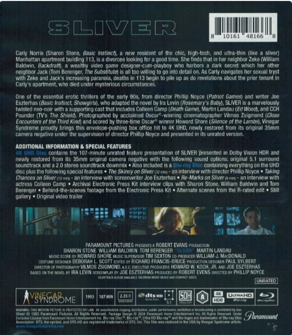Sliver / Taivaansilpoja - Limited Edition Slipcase (4K Ultra HD + Blu-ray) Limited - 8,000 copies (Vinegar Syndrome) Slipcover (Unrated Version)