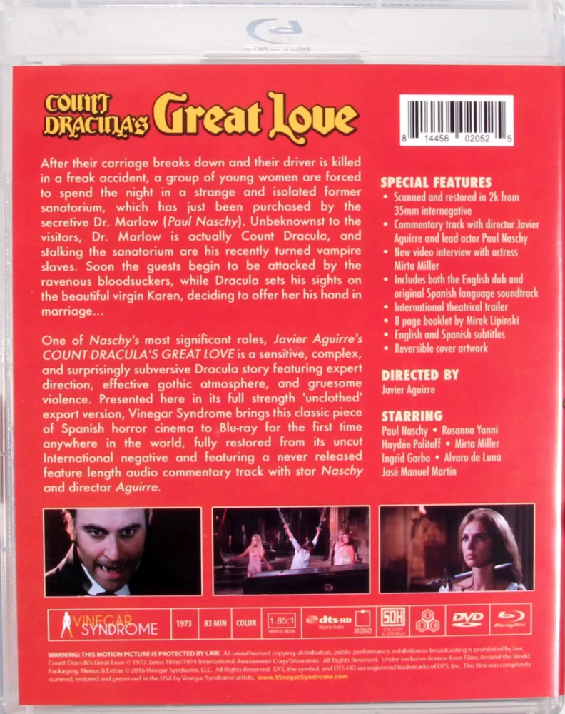 Count Dracula's Great Love - Draculan suuri rakkaus - El gran amor del conde Drácula (Blu-ray + DVD) Vinegar Syndrome / Cemetery Girls | Dracula's Virgin Lovers | The Great Love of Count Dracula