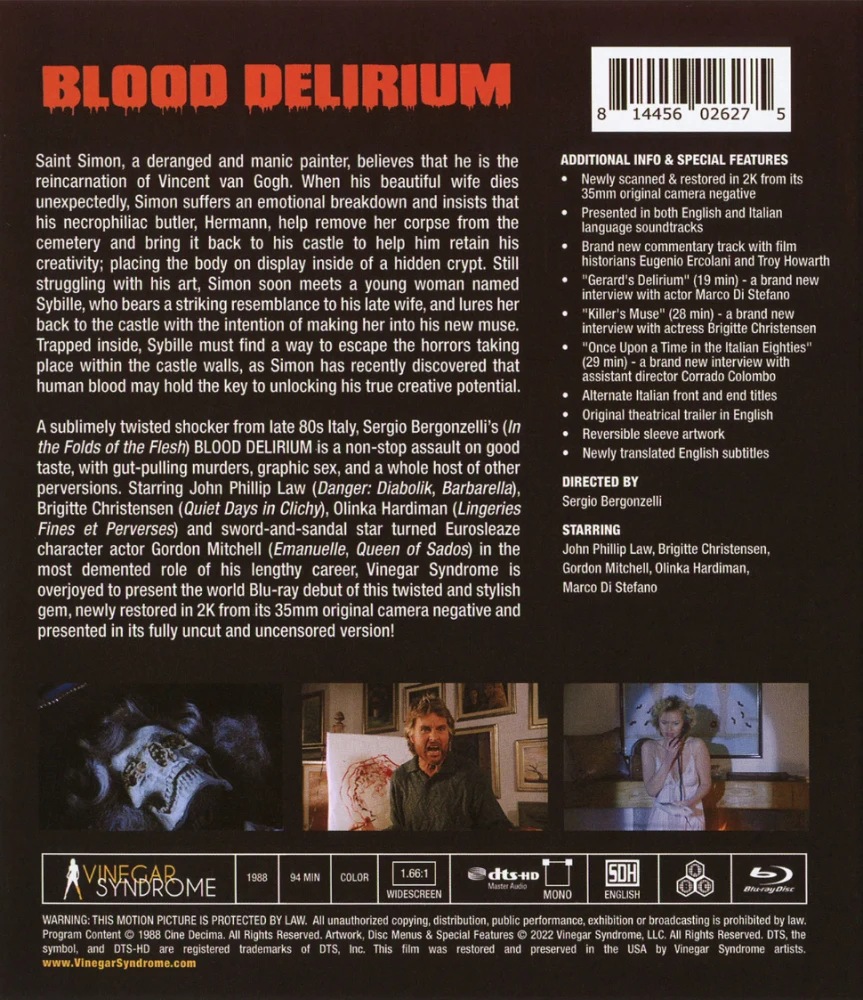 Blood Delirium (Blu-ray) Vinegar Syndrome | Limited Edition Embossed Slipcover (Delirio di sangue)
