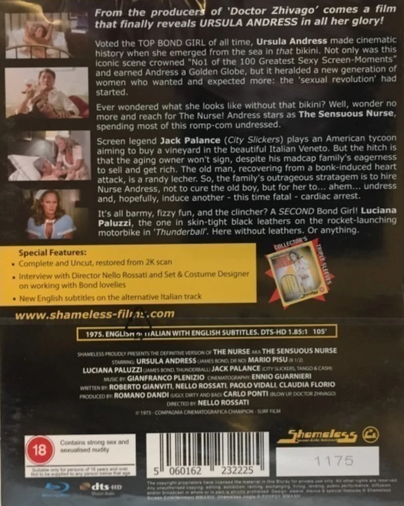 Sensuous Nurse (The) AKA L' Infermiera AKA The Nurse AKA I Will If You Will AKA The Secrets of a Sensuous Nurse (1975) (Blu-ray) (Slipcover) Numeroitu painos (Restored Edition) Shameless