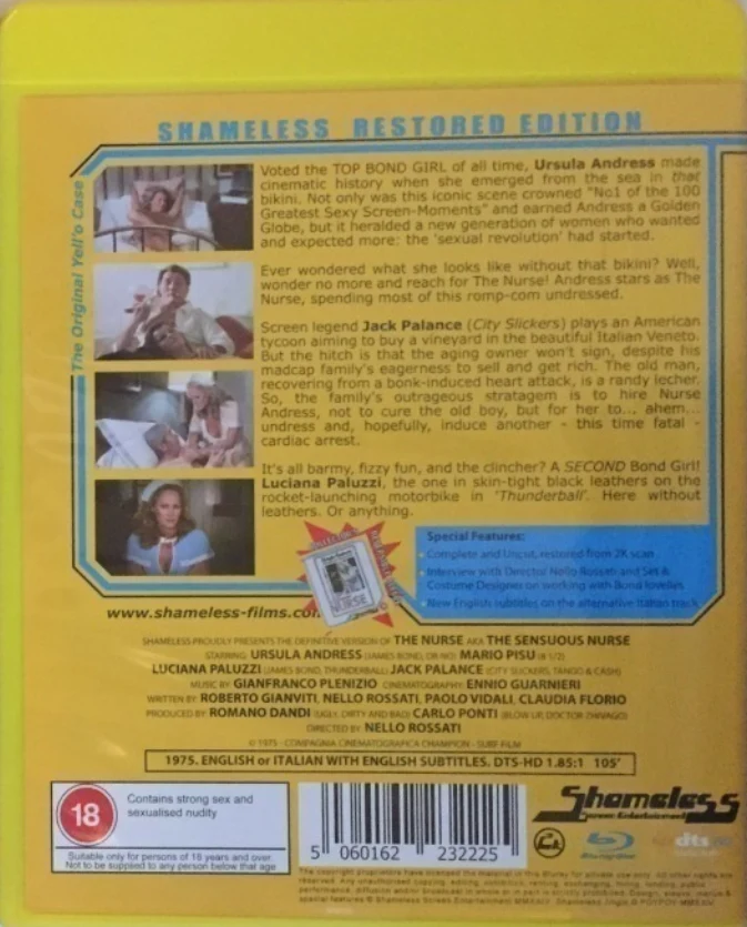 Sensuous Nurse (The) AKA L' Infermiera AKA The Nurse AKA I Will If You Will AKA The Secrets of a Sensuous Nurse (1975) (Blu-ray) (Slipcover) Numeroitu painos (Restored Edition) Shameless