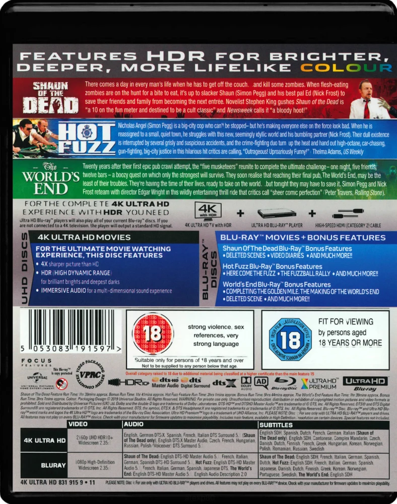 Shaun of the Dead / Hot Fuzz / The World's End (4K UHD + Blu-ray) Three Flavours Cornetto Trilogy (Ohjaus: Edgar Wright)