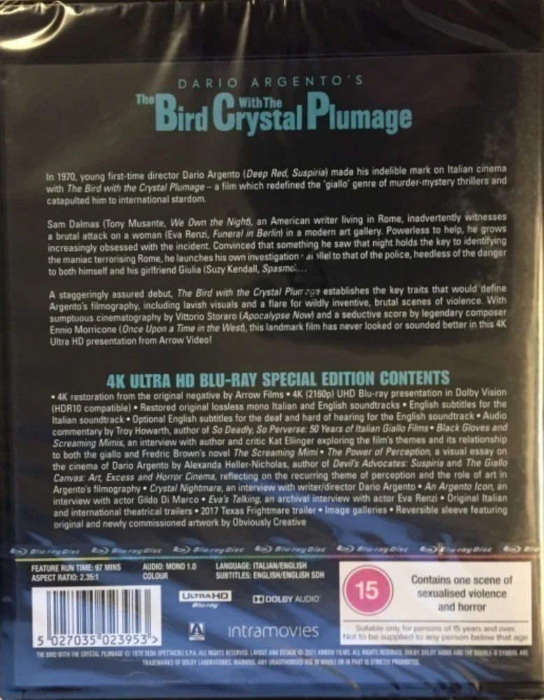 Kuoleman lintu - The Bird with the Crystal Plumage (4K Ultra HD) L’uccello dalle piume di cristallo | ARROW