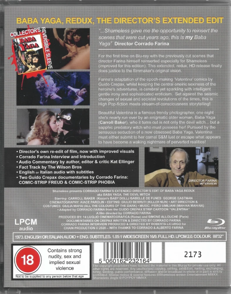 Baba Yaga AKA Kiss Me Kill Me AKA Baby Yaga, Devil Witch (1973) (Blu-ray) Numeroitu painos / The Director's Cut - ''Redux'' Leikkaamaton! LIMITED NUMBERED EDITION.
