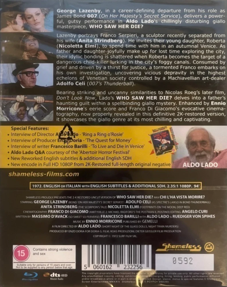 Verta Venetsiassa - Who Saw Her Die? - Limited Edition (Blu-ray) (1972) numeroitu painos - Slipcover (Chi l'ha vista morire? | Restored Edition) Shameless