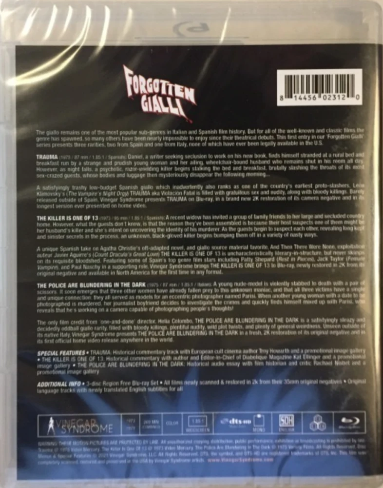 Forgotten Gialli: Volume 1 (3x Blu-ray) The Killer Is One of 13 / Trauma / The Police Are Blundering in the Dark / Vinegar Syndrome | 1975-1978 | 3 Movies