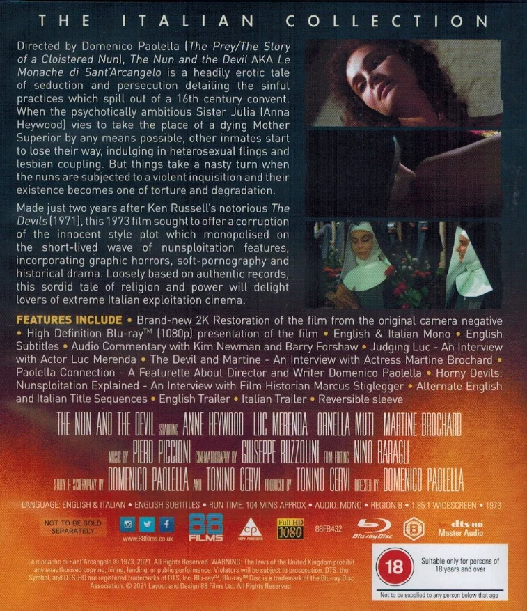 Pyhän luostarin nunnat / The Nun and the Devil - St. Arcangelon Nunnat - Deluxe painos (Blu-ray) Le monache di Sant'Arcangelo / Nuns of Saint Archangel / Innocence from Hell  (Limited Edition Slipcover) The Italian Collection 64#