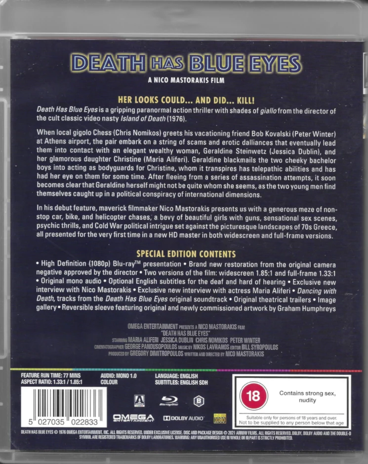 Death Has Blue Eyes (With Booklet) Blu-ray (Arrow Video) Ensimmäinen painos (To koritsi vomva)