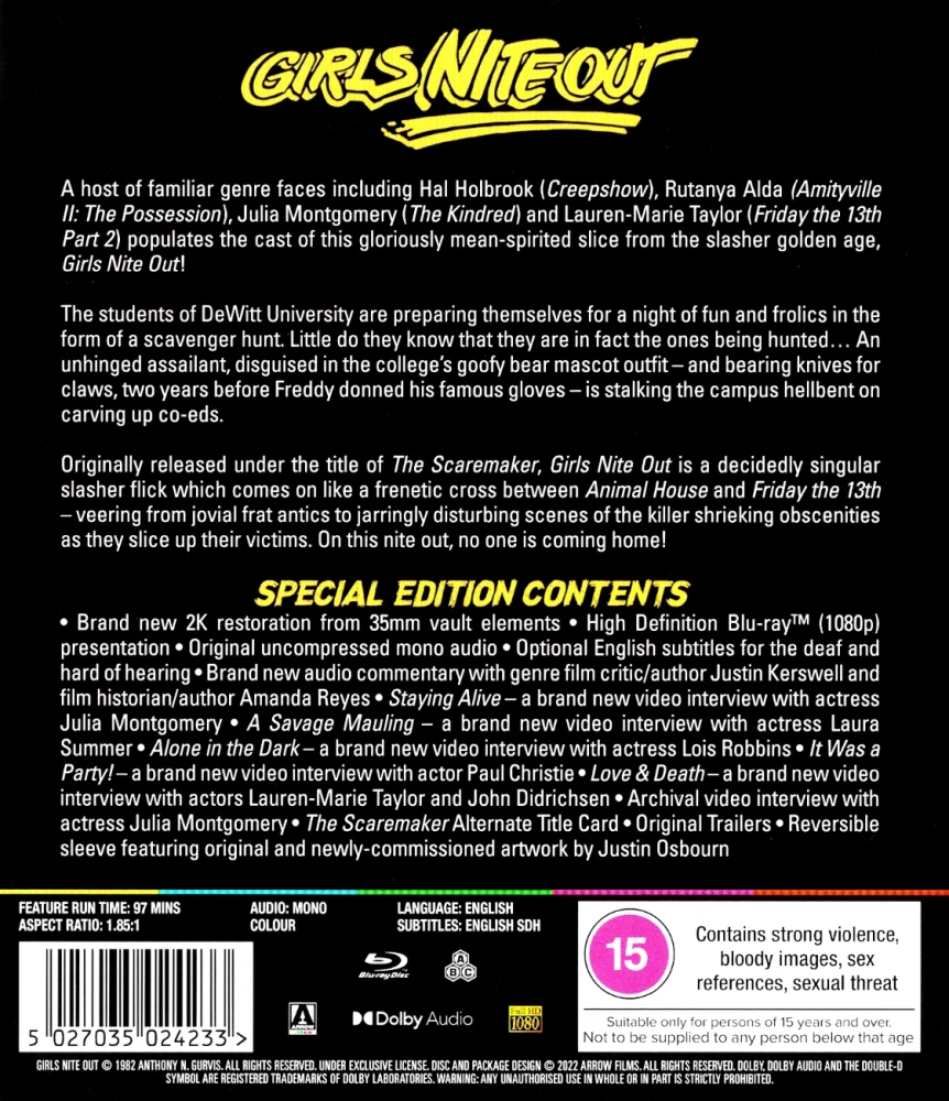 Girls Nite Out - Limited Edition (Blu-ray) Slipcover ja Booklet (Arrow)