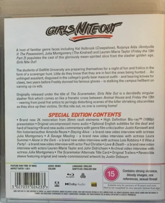 Girls Nite Out - Limited Edition (Blu-ray) Slipcover ja Booklet (Arrow)