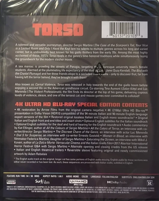 Torso - Special Edition (4K Ultra HD) (I corpi presentano tracce di violenza carnale / Carnal Violence) Arrow (UNCUT)