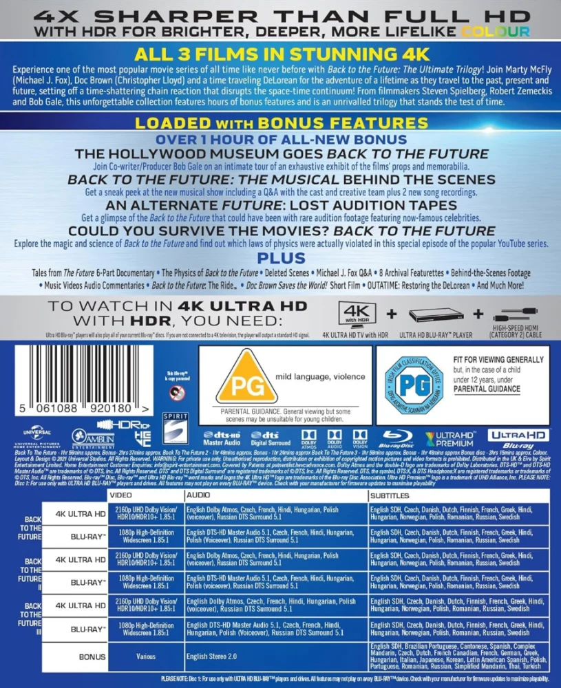 Back to The Future: The Ultimate Trilogy (4K Ultra HD + Blu-ray) The ultimate 4K & BD trilogy with lots of bonus content!  Paluu tulevaisuuteen Trilogia