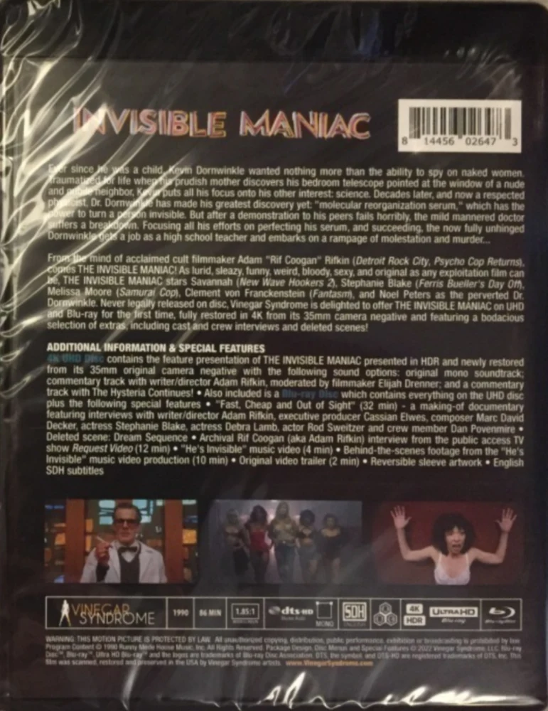 The Invisible Maniac (4K Ultra HD + Blu-ray) Vinegar Syndrome
