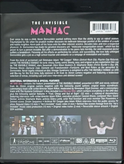 The Invisible Maniac (4K Ultra HD + Blu-ray) Vinegar Syndrome