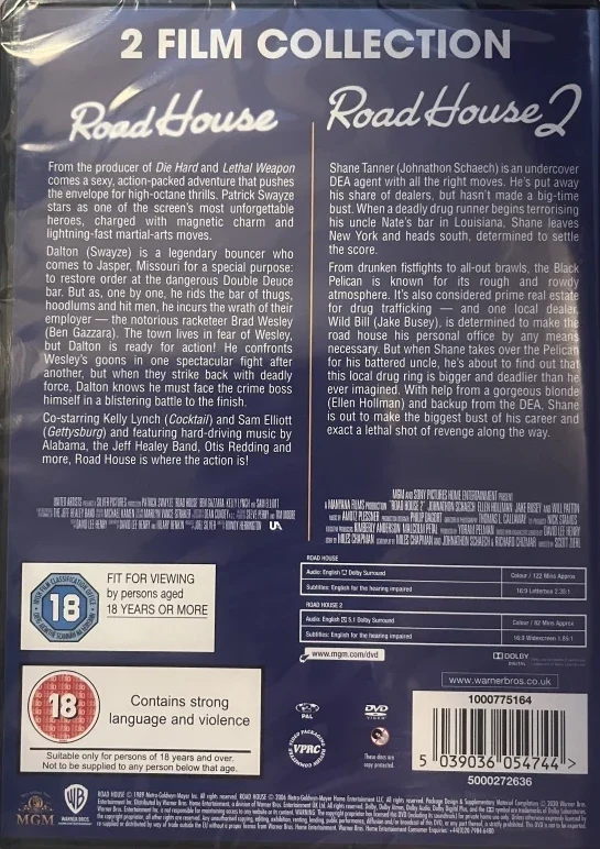 Road House - Kuuma Kapakka / Road House 2: Last Call (1989 ja 2006) Patrick Swayze (DVD)